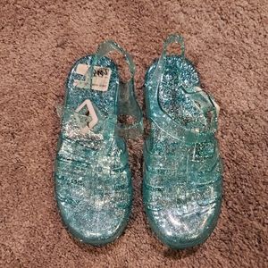 NWT Girls Sz3 blue glitter jelly sandals